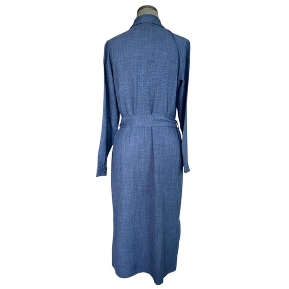 DKNY Denim Blue Long Sleeve Belted Midi Shirtdress Cotton Robe Dress Size 6 - Picture 4 of 6